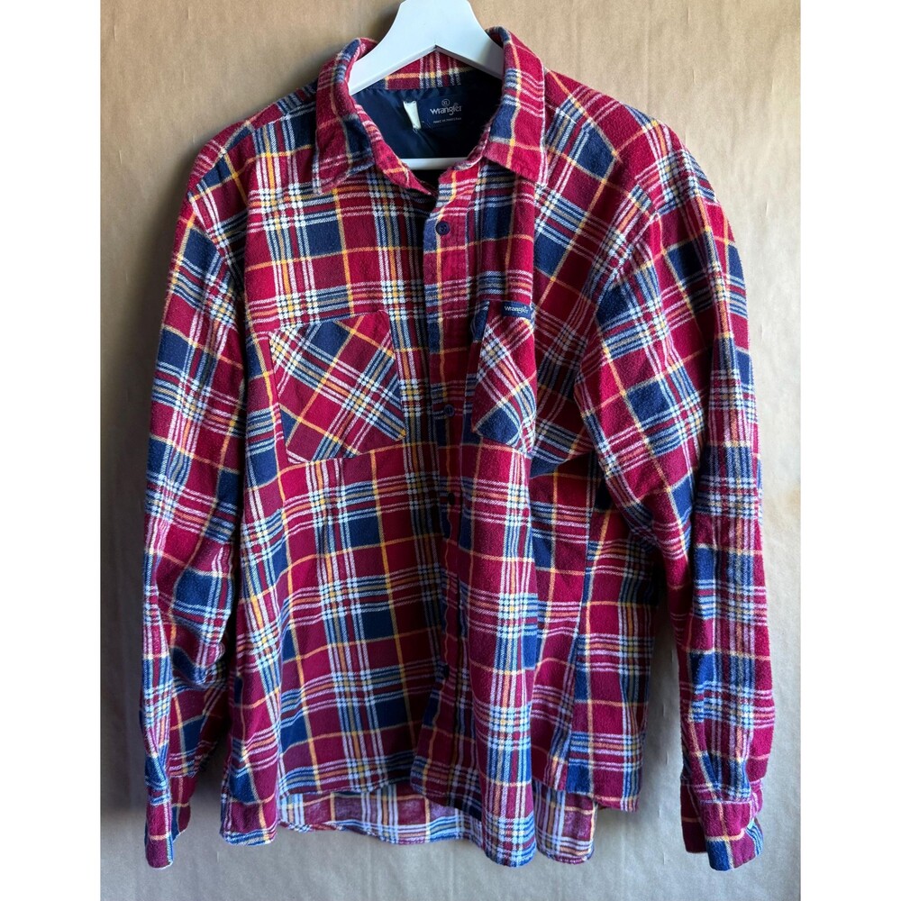 Vintage Wrangler Flannel - Size XL - Red and Blue - Worn - Distressed